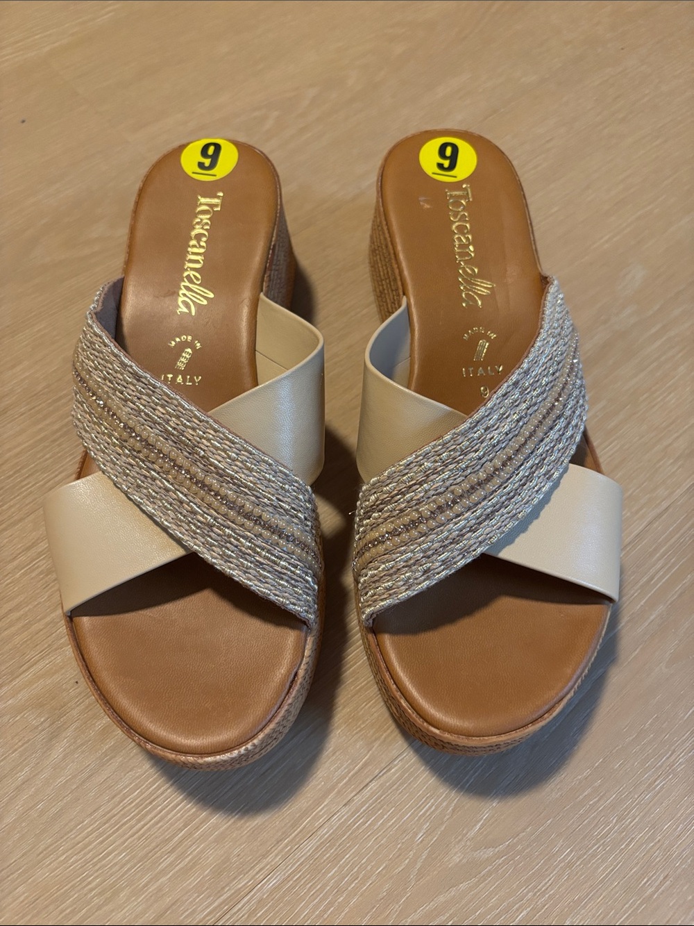 NEW Toscanella Crossband Wedge Sandals size 9